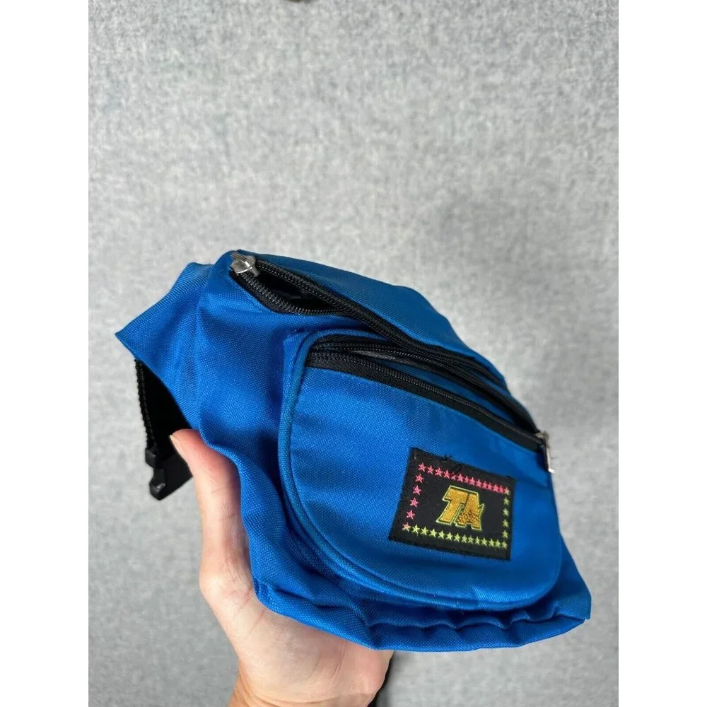 Vintage TA Blue Fanny Pack 90s Retro Multiple Pockets Adjustable Retro‎ Waist - Picture 2 of 16